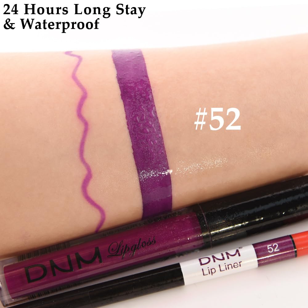 evpct 2Pcs Purple Matte Liquid Lipstick Lip Gloss Stain and Retractable Lip Liner Makeup Set for Women Long Lasting Waterproof 24 Hours Permanent Lipstick labial mate larga duracion 24 52#