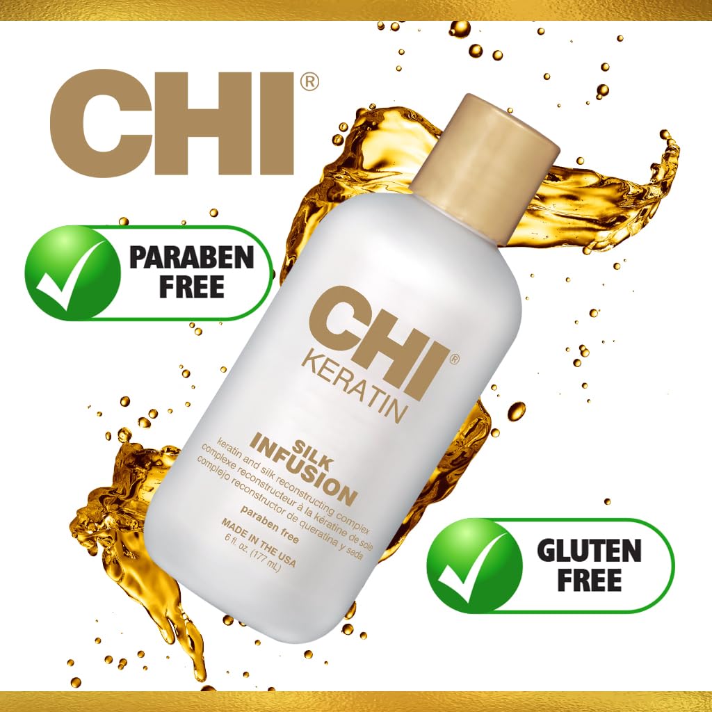 CHI Keratin Silk Infusion, Hydrating Hair Serum For Restoring Softness & Shine, Helps Dry, Damaged Hair, Sulfate-free, 6 Oz