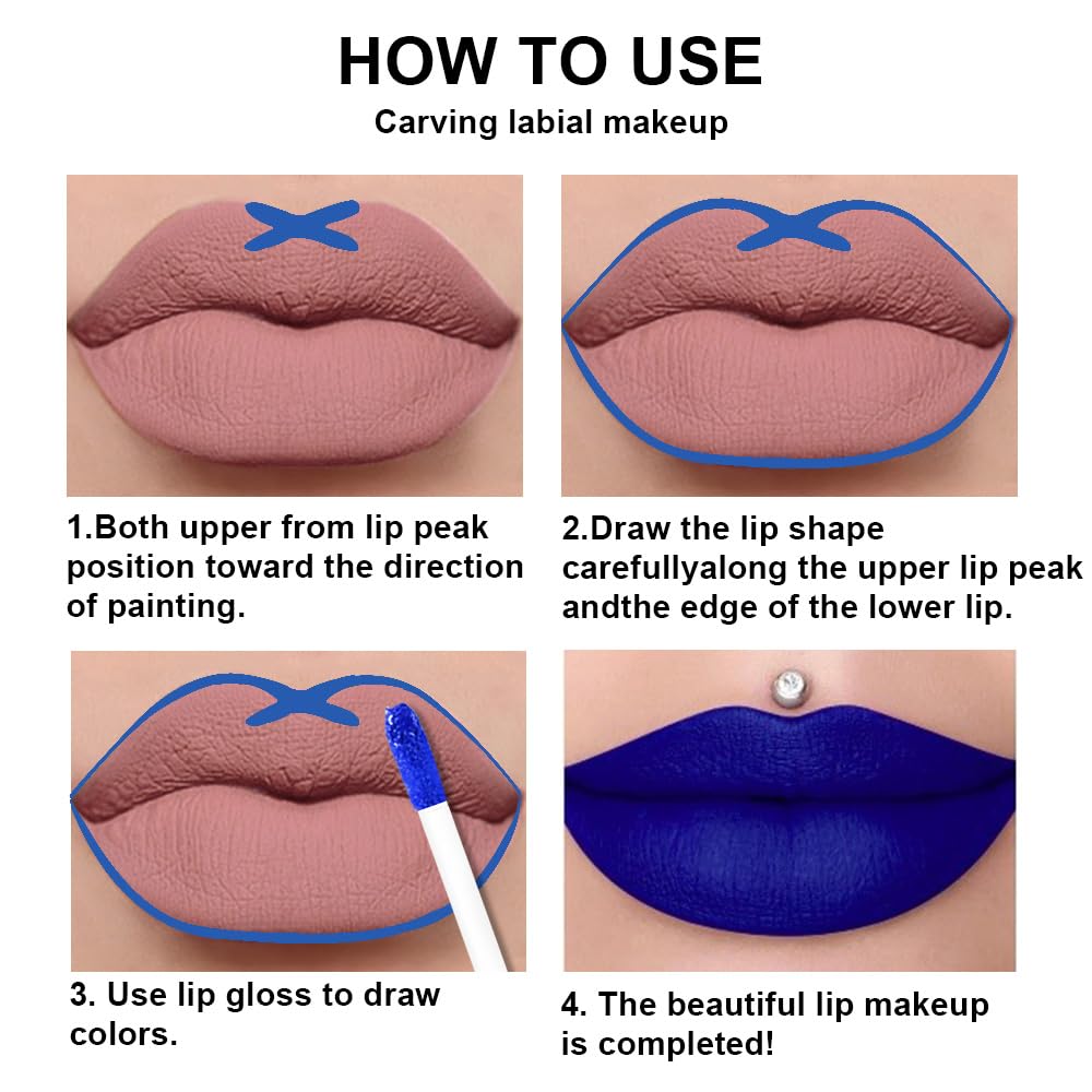 evpct 2Pcs Dark Royal Blue Matte Liquid Lipstick Lip Gloss Stain and Retractable Lip Liner Makeup Set for Women Long Lasting Waterproof 24 Hours Lipstick labial mate larga duracion 24 55#