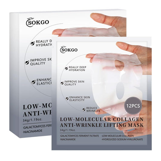 Low Molecular Weight Collagen Overnight Hydrogel Mask, Enhances Skin Elasticity, Reduces Pores, Transforms from White to Transparent Upon Absorption Skin Care Treatment.
