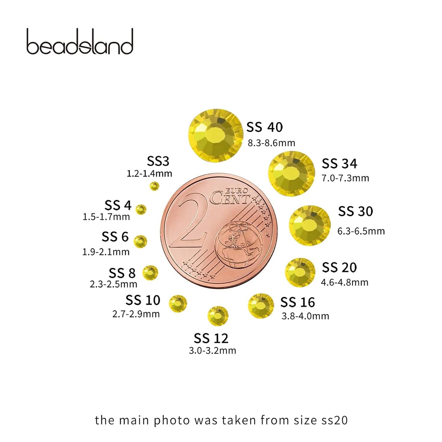 beadsland Flat Back Crystal Rhinestones Round Gems, Lemon Yellow (3.8-4.0mm) SS16/1440pcs
