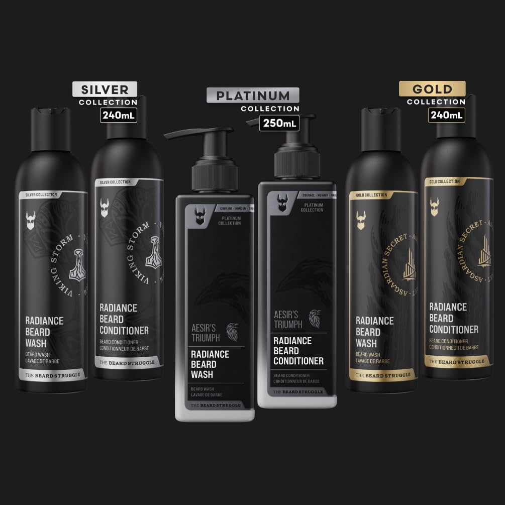 The Beard Struggle - Radiance Beard Wash & Conditioner Bundle - Silver Collection - Pack of 2, Viking Storm - Nourish, Cleanse, Softens, & Strengthens Beard - Beard Wash and Conditioner for Men