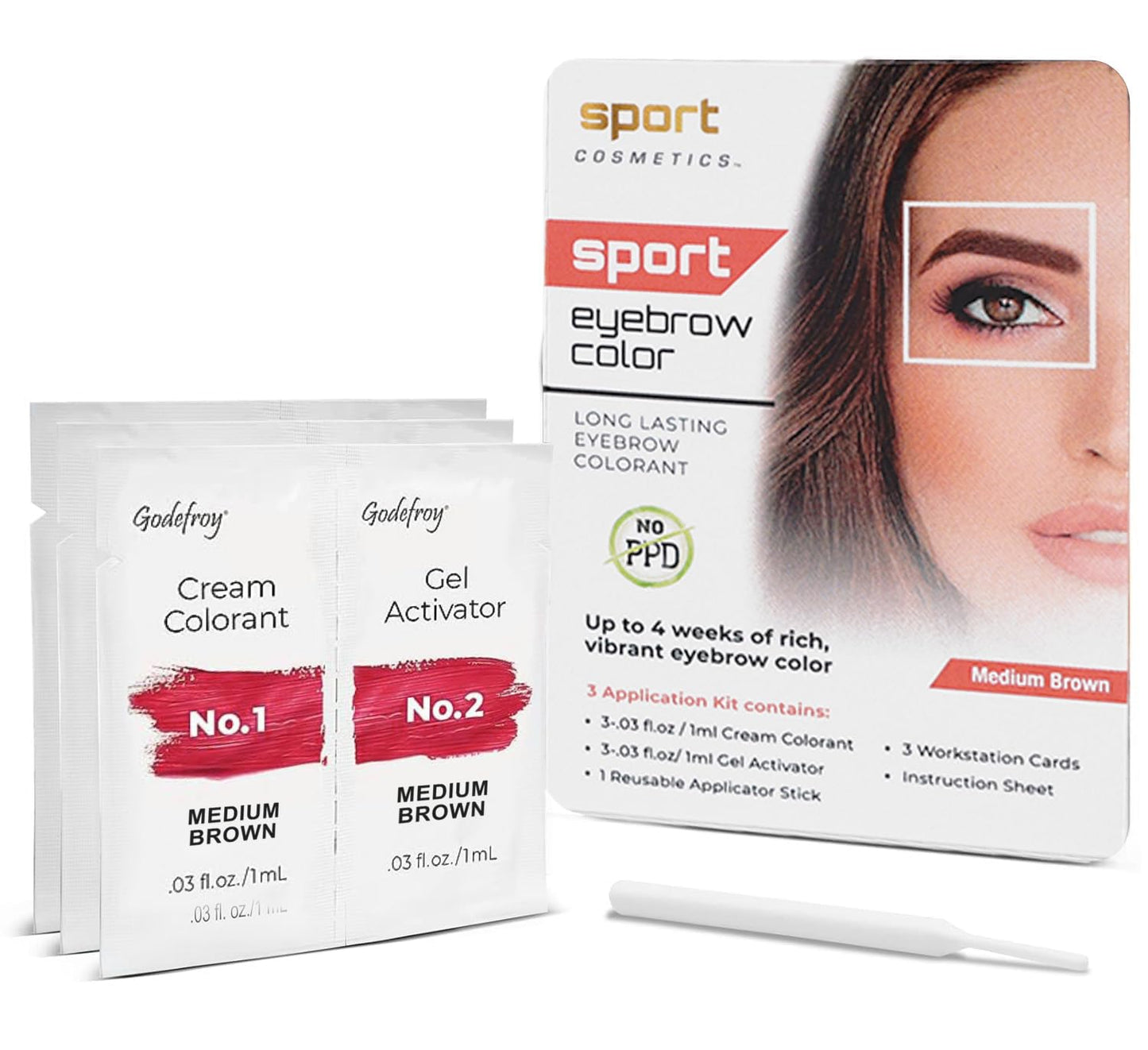 Eyebrow Color For Women, 3 Application Kit, Medium Brown