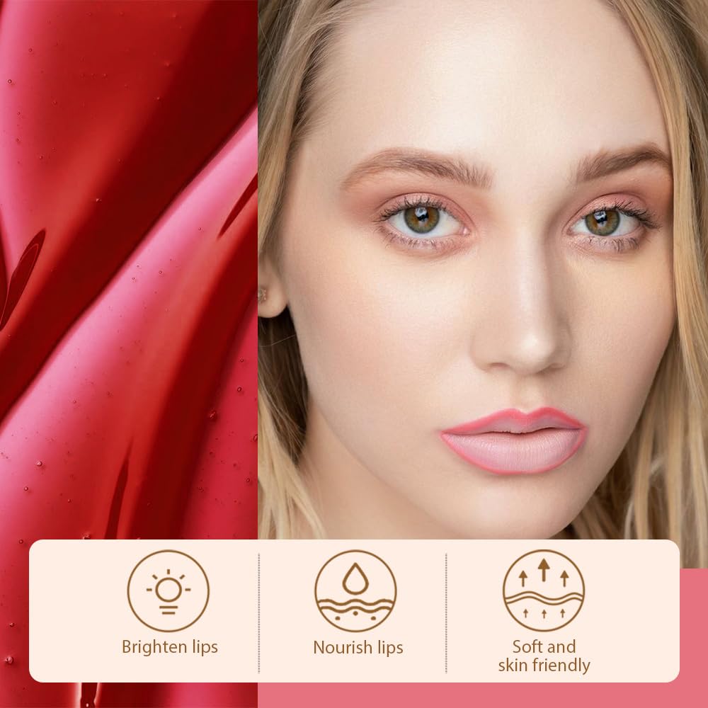 Matte Liquid Lip Stain Peel Off Lip Liner Tattoo - Pinkish Red, Waterproof Smudge-Proof Lip Gloss, Long-Lasting Non-Stick Cup Formula, Natural Peel Off Design for All Skin Types #6