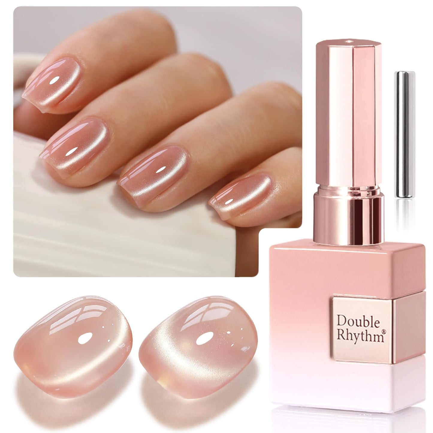 Double Rhythm 0.5 Oz Cat Eye Gel Polish with Magnet Same Color Same Bottle Holographic Glitter Shimmer Translucent Color Salon 15 ML Magnetic Nail Art (Apricot Nude-MC1166)