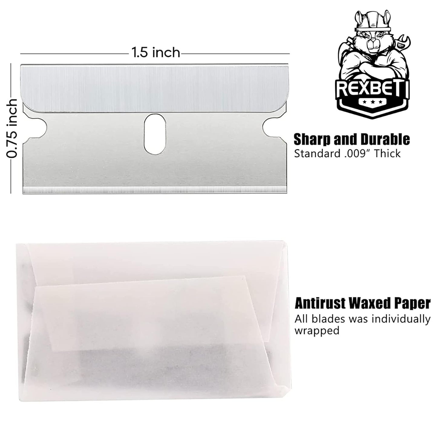 REXBETI 600PCS Single Edge Razor Blades, Industrial , Box Cutter Replacement Blades, Glass Scraper Blades