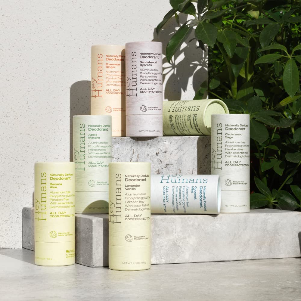 Hey Humans Deodorant, Aluminum Free Deodorant for Women and Men, Contains Naturally Derived Ingredients, All Day Odor Control, Refreshing Essential Oils, Pack of 2, Rosewater Ginger