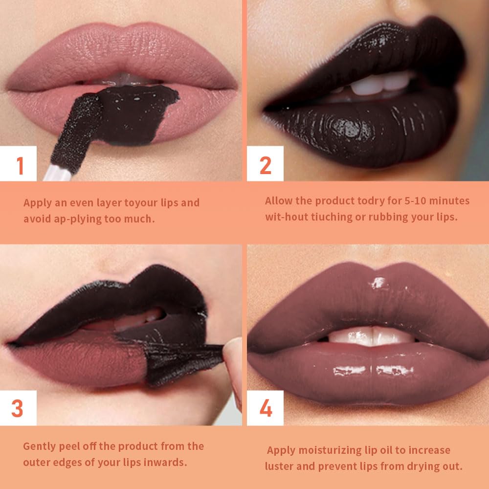 Chocolate Brown Peel Off Lip Gloss Masque,Lip Stain Peel Off Tattoo-Peel Off Lip Tint and Lip Oil 2-in-1,Long Lasting Waterproof Transfer-proof Lip Mask Lip Gloss Peel Off Lip Liner,for AllSkinType07#