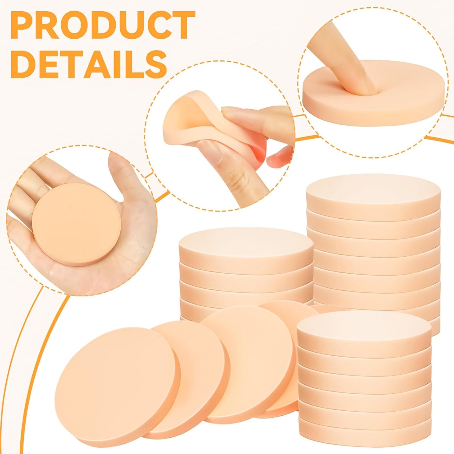 MotBach 60 PCS Nude Round Makeup Sponge, Cosmetic Sponge Round Foam Pad Eye Facial Powder Puff, Beauty Makeup Foundation Powder Blender for Women Lady All Skin Types Wet and Dry Dual Use