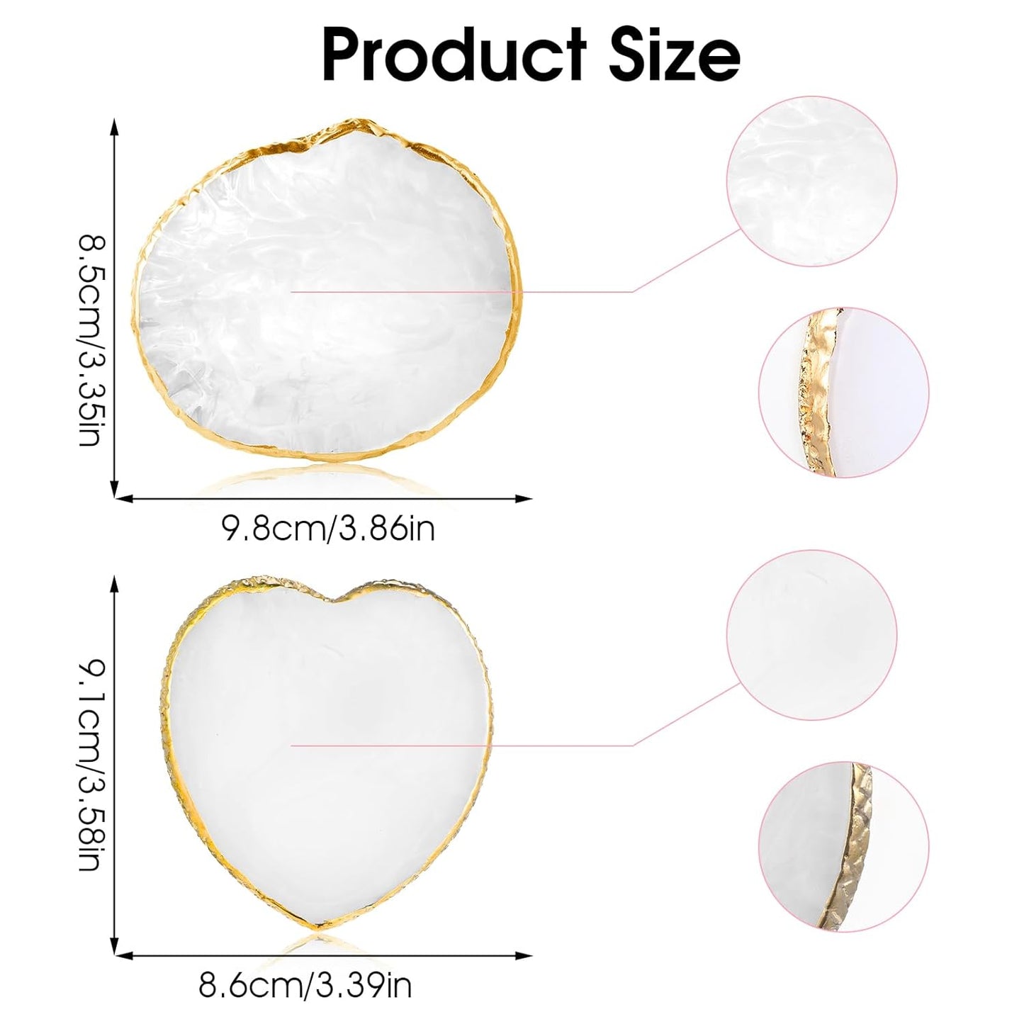 2pcs Resin Nail Art Palette Nail Painting Mixed Color Palette Gold Edge Round Makeup Holder Heart Shape Nail Polish Plate Cosmetic Mixing Tools Nail Gel Display Board