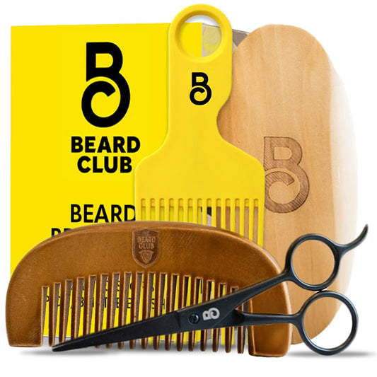The Beard Club Brush, Comb, Pick and Scissors Grooming Kit for Men's Beards and Mustaches - Gift Set