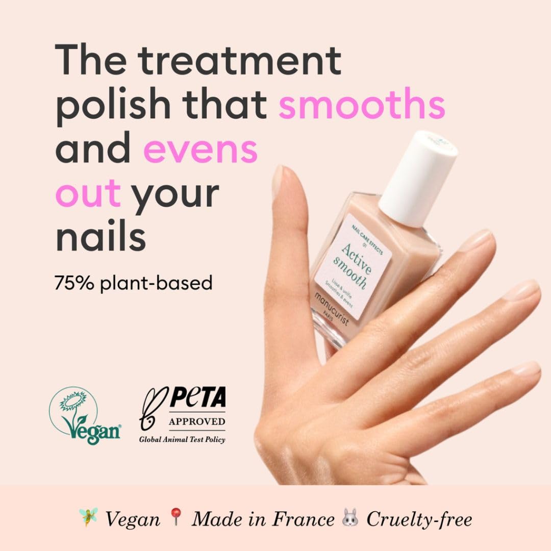 Manucurist Active Smooth 01 Nail Concealer Polish & Care - 2 in 1 Nude Nail Polish : Nail Strengthener and Growth - No Lamp - Nail Concealer - Ridge Filler for Nails - Beige Finish