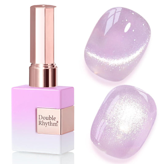 Double Rhythm 0.5 Oz Cat Eye Gel Polish with Magnet Same Color Same Bottle Holographic Glitter Shimmer Translucent Color Salon 15 ML Magnetic Nail Art (Purple-MC1158)