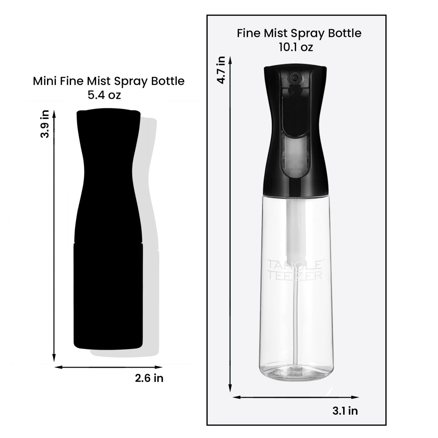 TANGLE TEEZER Fine Mist Spray Bottle, Continuous Mist for Detangling and Hairstyling, 10.1 oz, Black