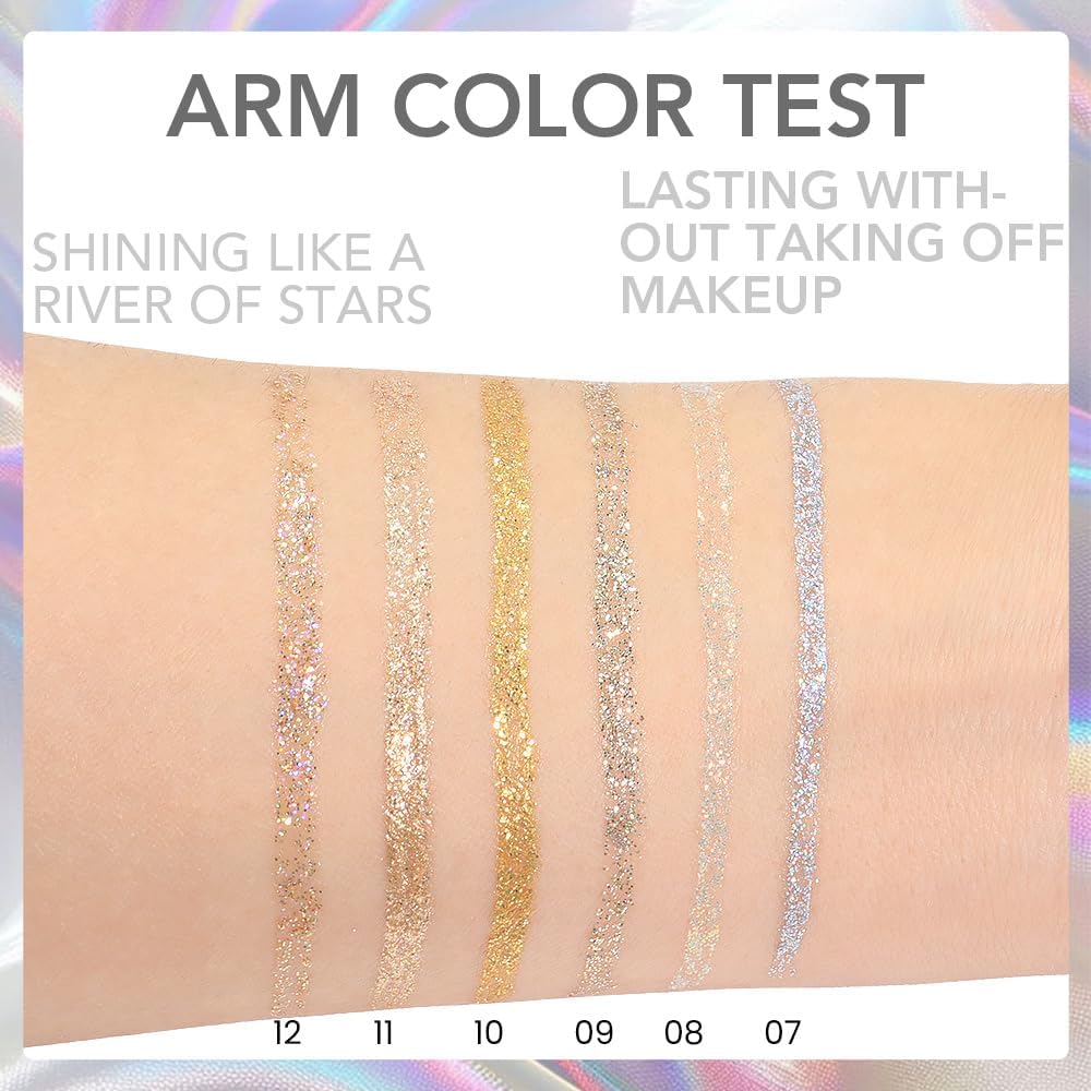 evpct 6Pcs Sparkle Glitter Liquid Eyeliner Eye Makeup Set, Metallic Liquid Eyeliner Waterproof Long-lasting, Liquid Glitter Eye liner in Multi Colors for Stunning Shimmery Eye Look, 02#