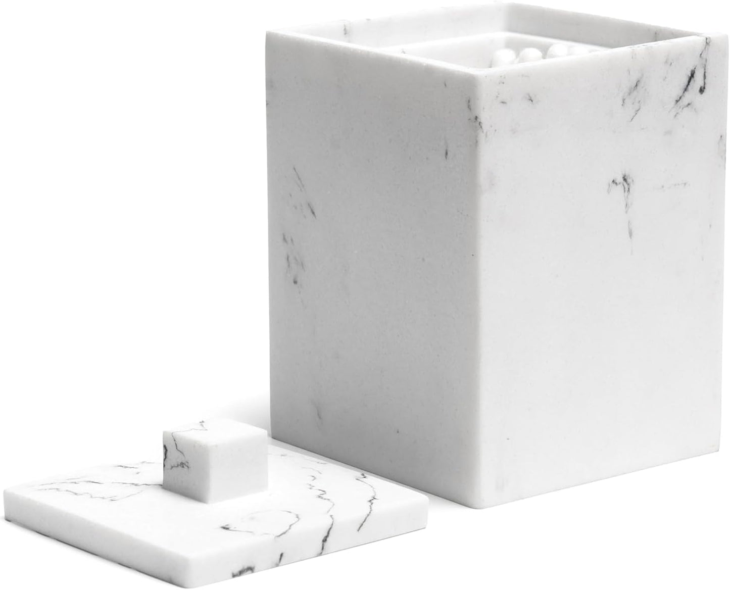 Qtips Holder with lid, q tips holder, Cotton Ball Holders for Bathroom, Resin Bathroom Jars, Cotton Ball Organizer for Jewelry Necklace Ring Earring Storage Jar Gift Case, Gravel White