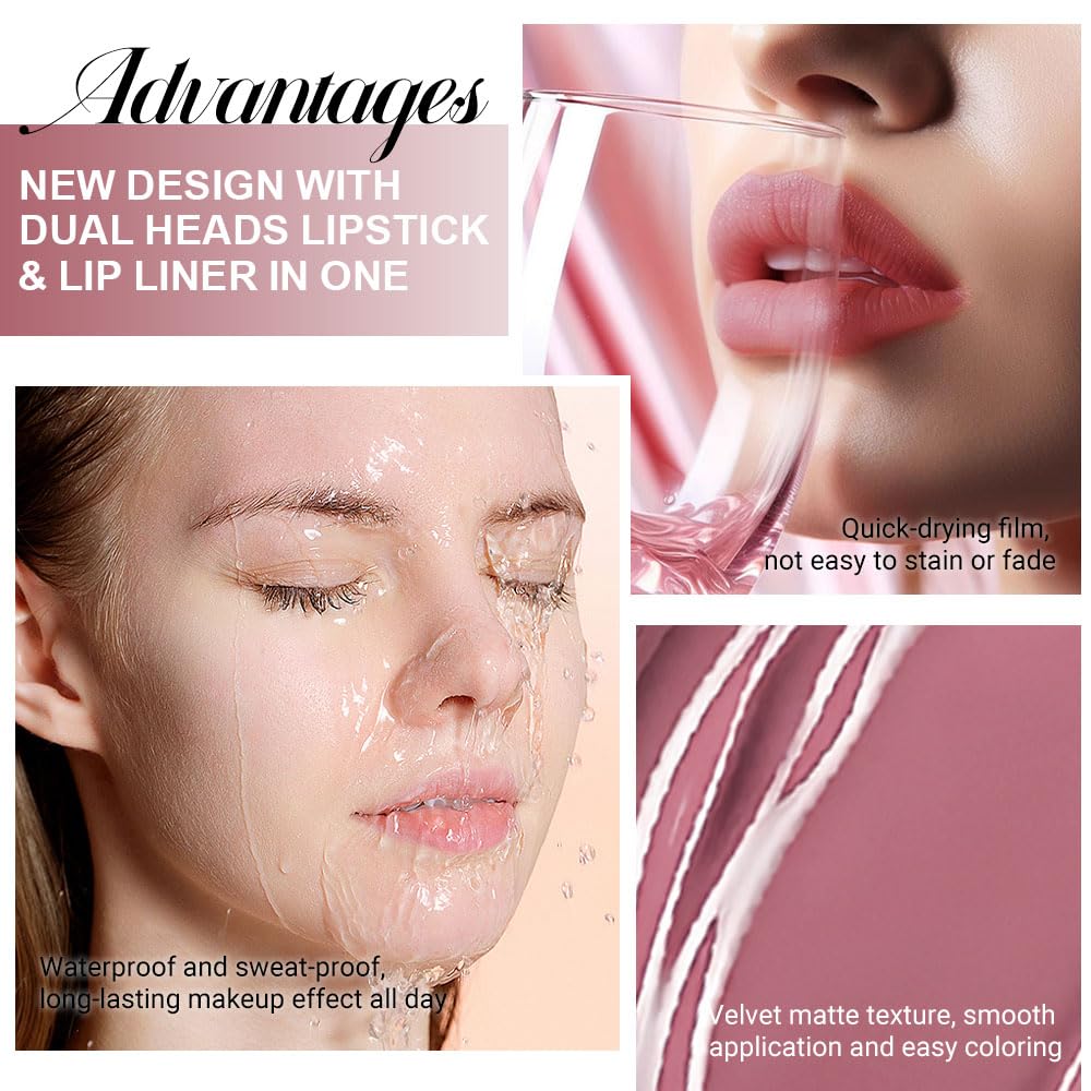 evpct 1Pcs Antique Rose Matte Lip Liner and Liquid Lipstick Stain Makeup Set for women, Nude Pink Long Lasting Smudge Proof Lipstick labiales matte mate larga duracion listip 24 hours originales, 29#