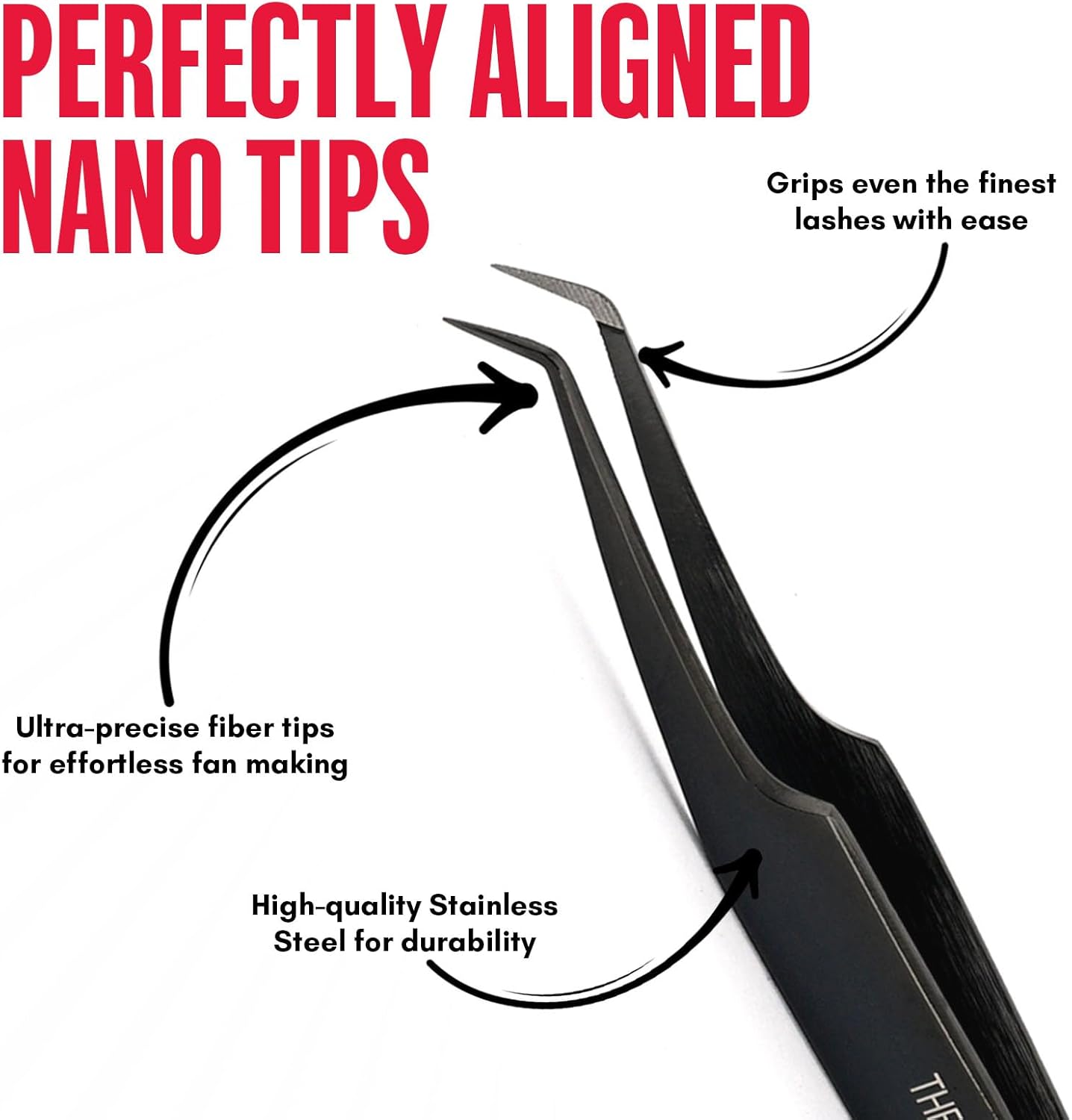 45 Degree Volume Fiber Tip Lash Tweezer – The Ultimate Grab, Professional Eyelash Extension Tweezers, Precision Fan Making, Plain Grip (Black)