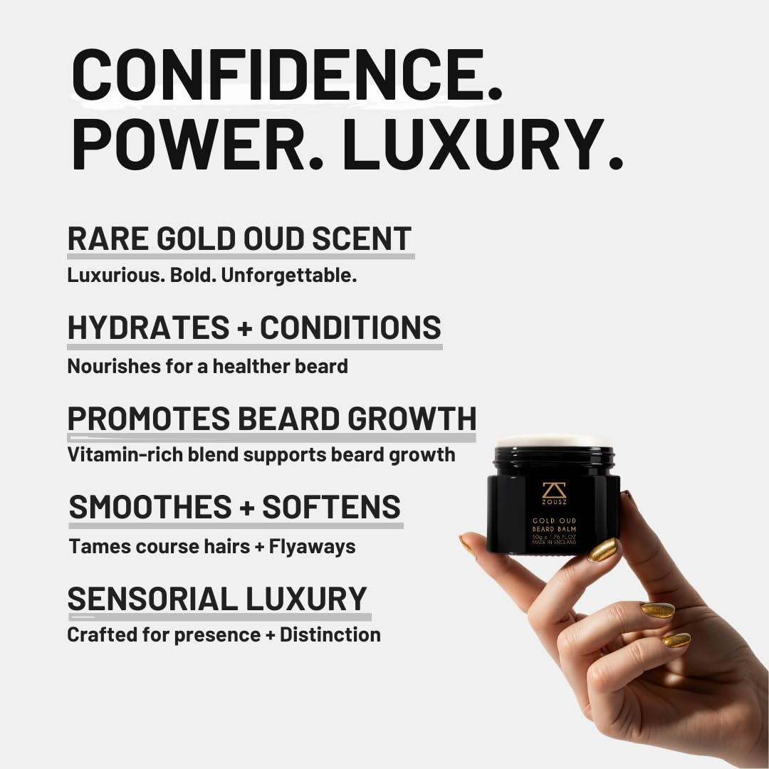 Gold Oud Beard Balm for Men – Rich Earthy Scented Beard Butter with Natural Oils – Hydrates, Softens & Fights Beardruff – Premium Skincare & Grooming for Beards – 50g