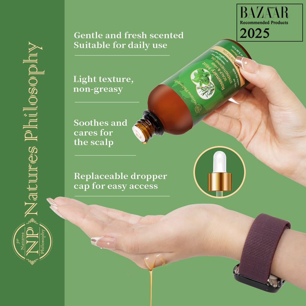 NP NATURES PHILOSOPHY Rosemary Oil for Hair Growth, Hair Growth Oil 3.38 fl oz, Anti-Hair Loss, Quickly Absorbed & Non-Greasy, Aussie Organic Hair Serum for All Hair Types, for Men and Women