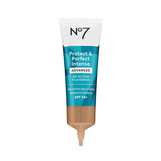 No7 Protect & Perfect Advanced All in One Foundation - Deep Honey - Light to Buildable Coverage - Hydrating Foundation with SPF 50 - Reduces Redness & Blurs Visible Pores (30ml)