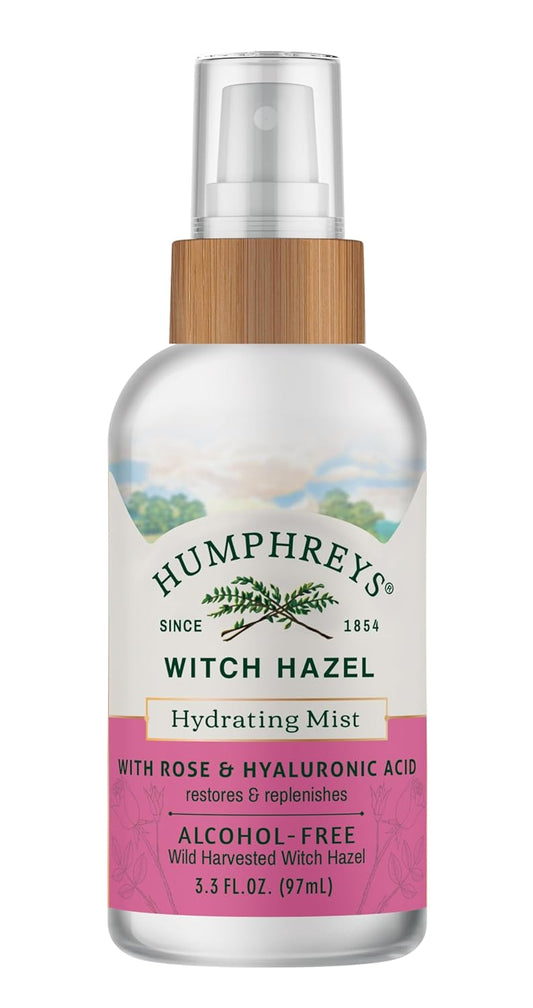 Humphreys Witch Hazel Hydrating Toner Mist Spray | Balancing & Hydrating Facial Toner | Alcohol-Free | Wild Harvested Witch Hazel | Soothing Rose Water | 3.3 Fl Oz Travel Size | Vegan & Cruelty-Free