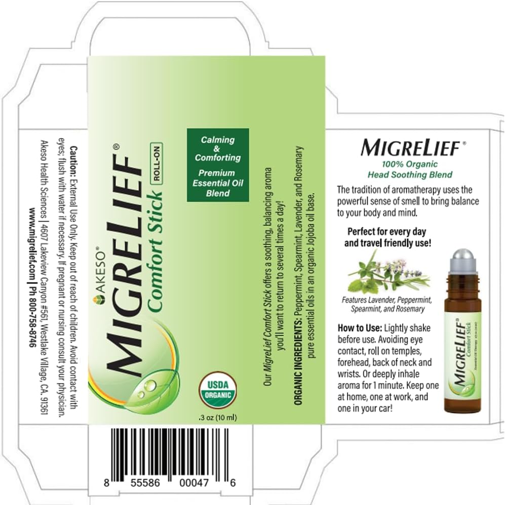 MigreLief Comfort Stick, Migraine and Headache Essential Oil Roll-On - Peppermint Lavender - 10ml