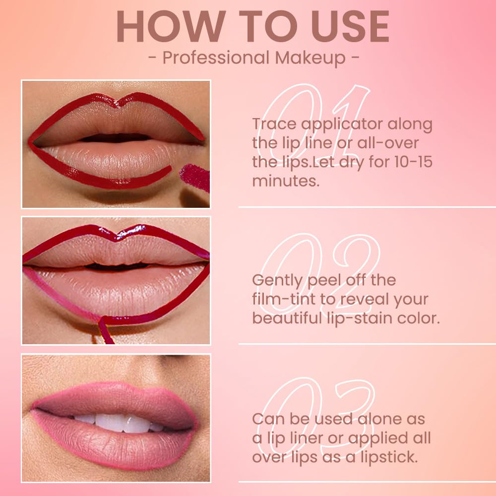 2Pcs Matte Liquid Lip Stain Peel Off Lip liner Tattoo, Matte Peel Off Lip Stain, Long Lasting Waterproof Lipstick Lip Gloss Stain, Transfer-proof for All Skin Types (0.24 fl oz-00#+06#)