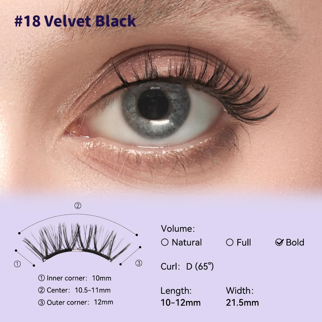 Soft Magnetic Eyelashes Kit with Applicator, No.18 Velvet Black BearisBug, Reusable Glue-free Wispy Magnetic Lashes, Cruelty-free False Lashes, Waterproof, Lightweight, Suit for Heavy Makeup