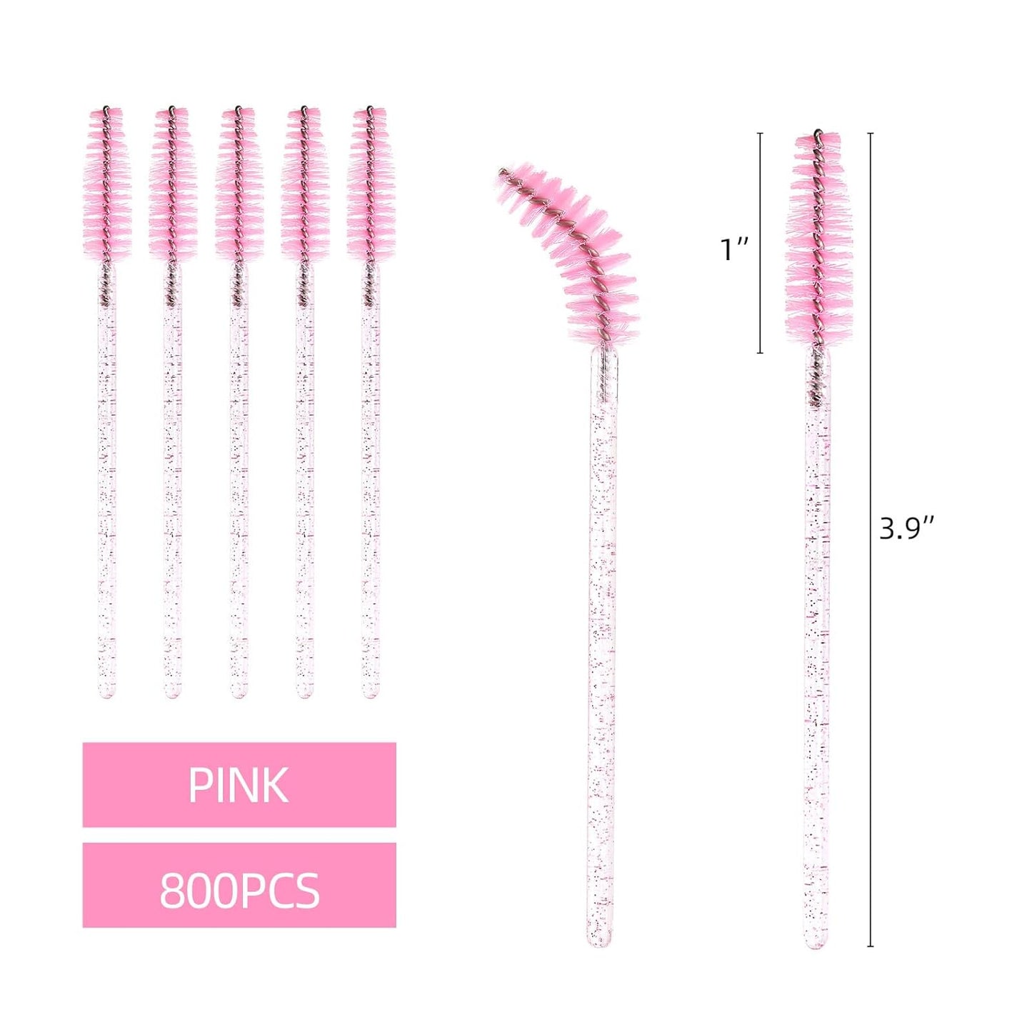 Tbestmax 800 Disposable Mascara Wands, Spoolies Brush for Eyelash Extensions, Crystal Pink Spooly Eyelash Eyebrow Brushes Lash Wand Applicator Makeup Kits
