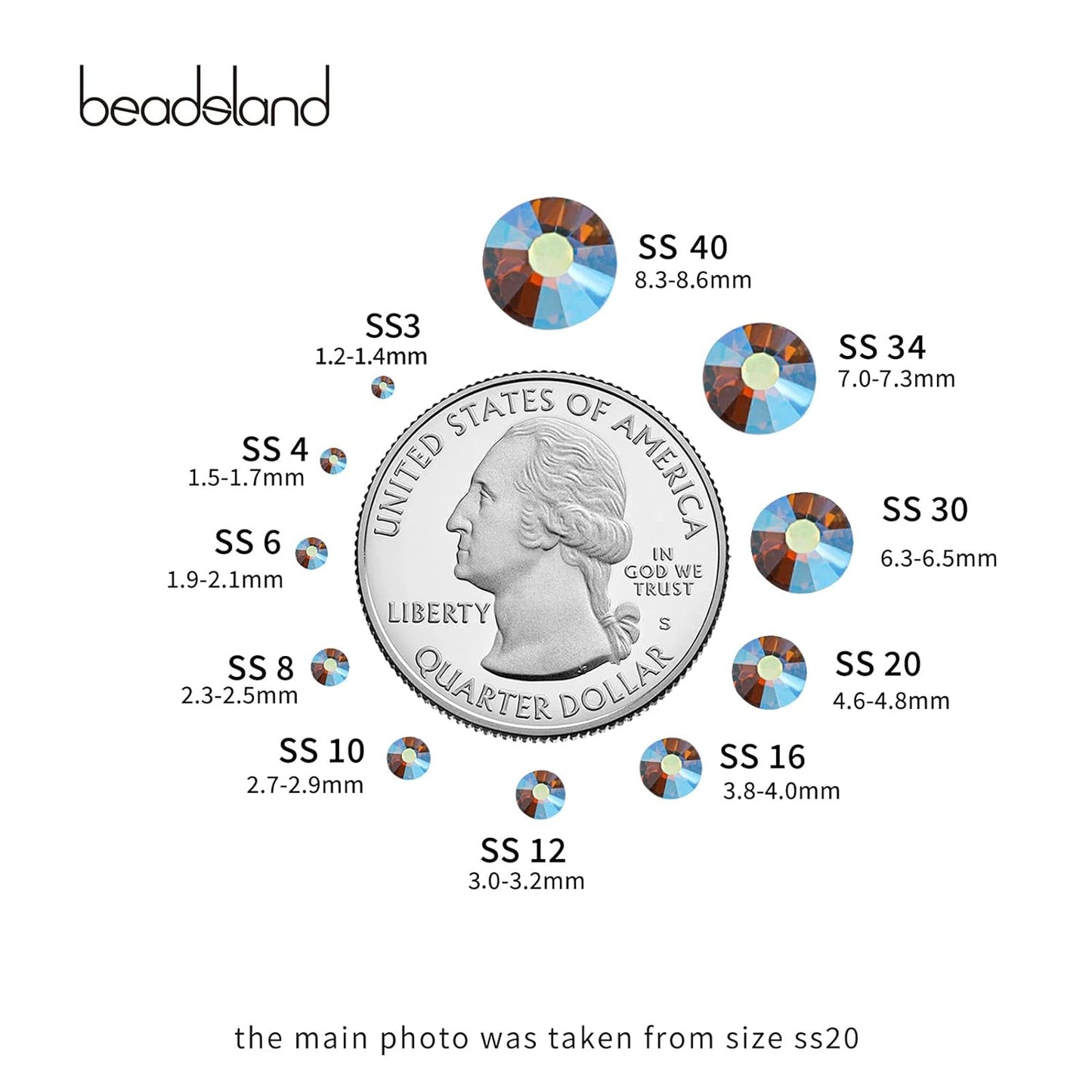 beadsland 2880pcs Flat Back Crystal Rhinestones Round Gems for Nail Art and Craft Glue Fix, Lt.Colorado Topaz AB,SS4,1.5-1.7mm