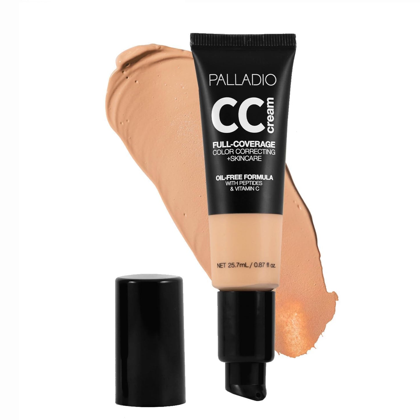 Palladio Full-Coverage Color Correction CC Cream, Oil-Free with Peptides & Vitamin C, Best for Correcting Redness and Uneven Skin Tone, Buildable Foundation Coverage (Med 32W)