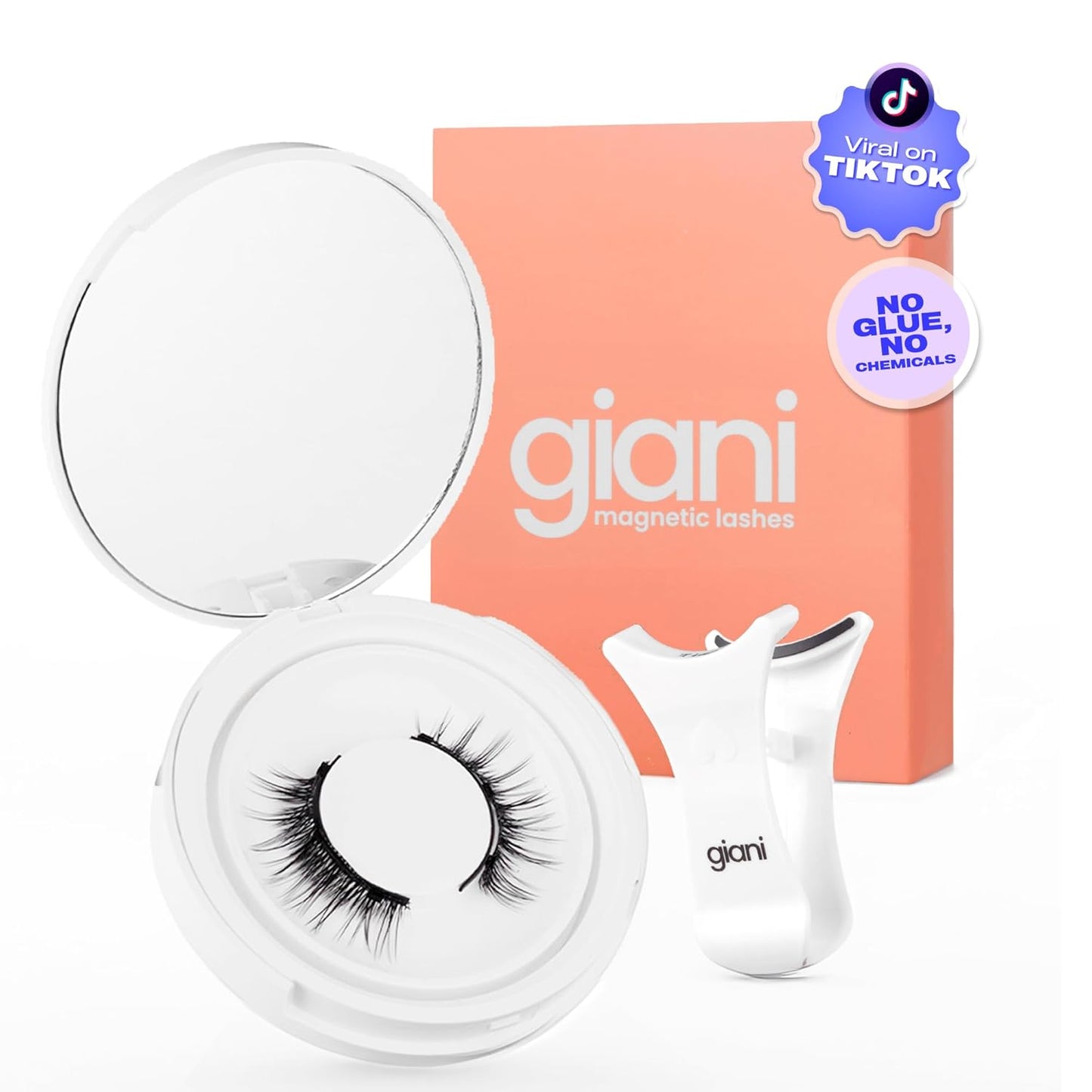 Giani Magnetic Eyelashes with Applicator - Reusable Magnetic Lashes Kit - Natural Soft Looking False Eyelashes - Applicator and Mirror Case Included - No Glue or Eyeliner Needed - Full Style