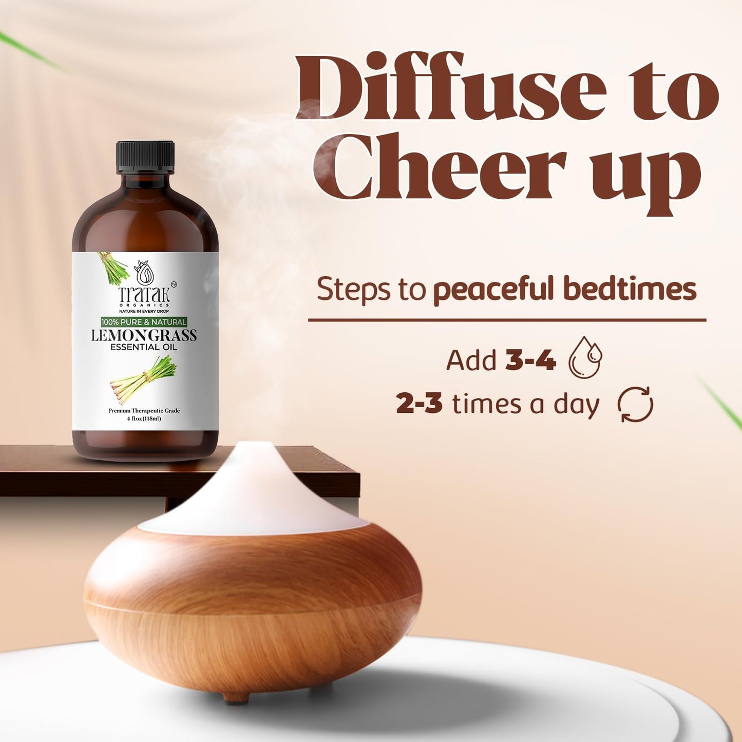 Lemongrass Essential Oil, 100% Pure and Natural Oil with Premium Glass Dropper, Undiluted Essential Oil for Aromatherapy, Diffuser, Humidifier, Oil for Skin & DIYs, Huge 4 fl oz (Pack of 2)