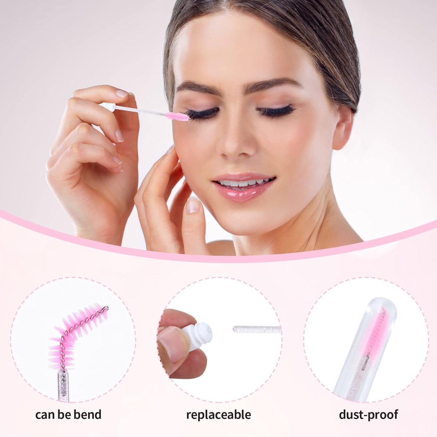 100 Pcs Lash Shampoo Bottle Brushes Set 20 Empty Foam Pump Dispensers 20 Label Stickers 20 Mascara Wands and Tubes 20 Cleansing Brush 20 Bag for Eyelash Extensions Aftercare(Pink)