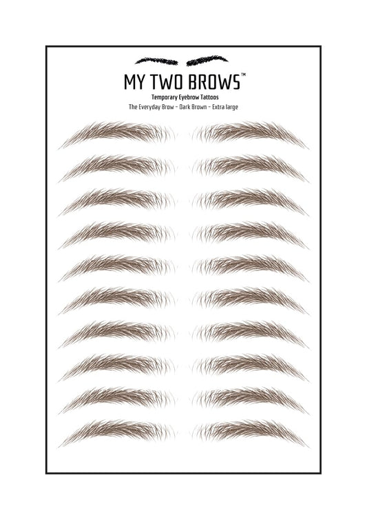 (10 pairs) Dark Brown Temporary Eyebrow Tattoo - Extra Large Size - Waterproof & Smudgeproof - Everyday Brow Style Eyebrow Stickers - Sheet Lasts up to 30 Days - Won't Work on Existing Brows