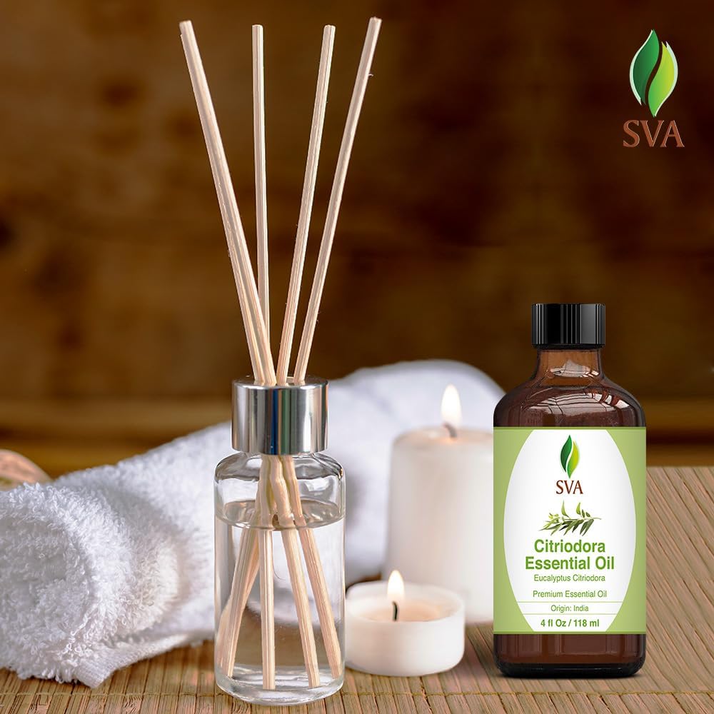 SVA Lemon Eucalyptus Essential Oil – 4 Fl Oz – 100% Natural Citriodora Oil - for Diffuser, Hair Care, Face, Skin Care, Aromatherapy, Scalp and Body Massage, Soap and Candle Making – with Dropper