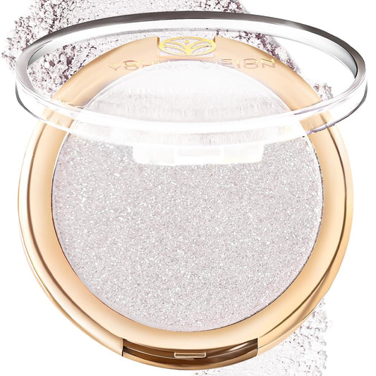 YOUNG VISION Pressed Powder Highlighter, Baked Natural Glow Contour Powder & Face Highlighter, Cruelty Free, Shimmer Highlighting Makeup for Face, Eye, Eyeshadow, Body, Skin (Silver)