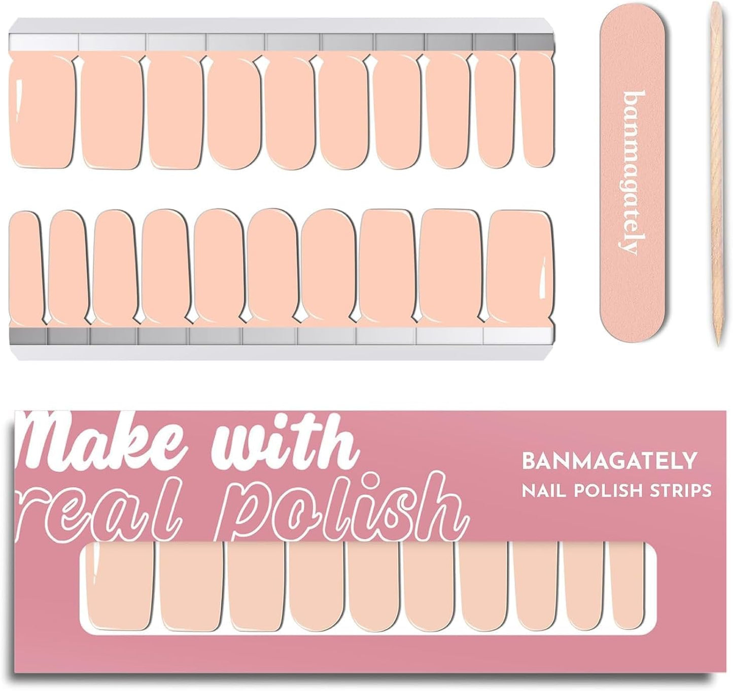 Nail Polish Strips, 20Pcs Salon Quality Gel Nail Stickers, Easy Long Lasting Wraps for Short Nails no UV Light Needed (Light Pink)