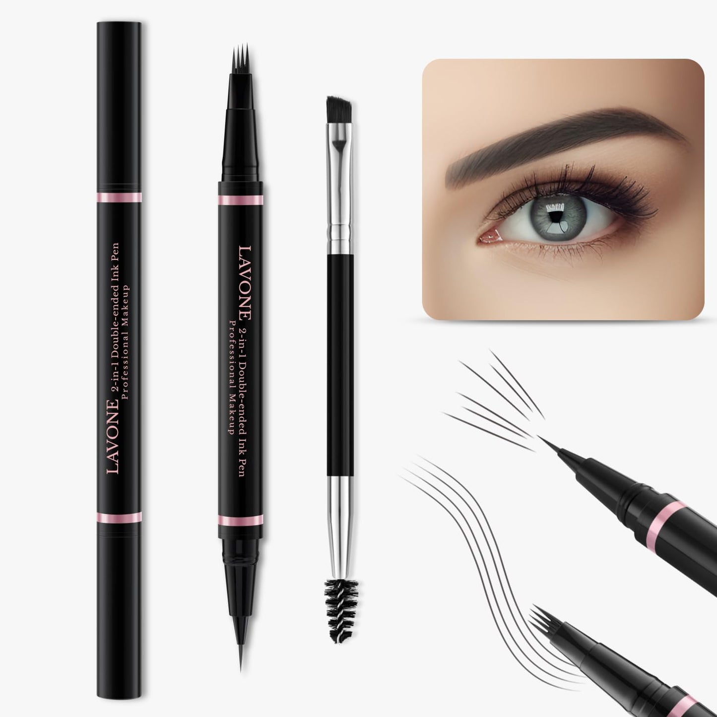 Eyebrow Pencil Makeup Kit, with Waterproof 2-IN-1 Microblading Eyebrow Pen, Eyebrow Pomade, Eyeliner and Dual-ended Eyebrow Brush, Brow Pencil Kit for Natural Eyebrows - Dark Grey