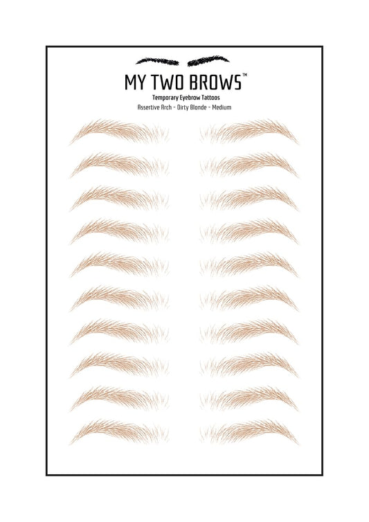 (10 pairs) Dirty Blonde Temporary Eyebrow Tattoo - Medium Size - Waterproof & Smudgeproof - Assertive Arch Style Eyebrow Stickers - Sheet Lasts up to 30 Days - Won't Work on Existing Brows