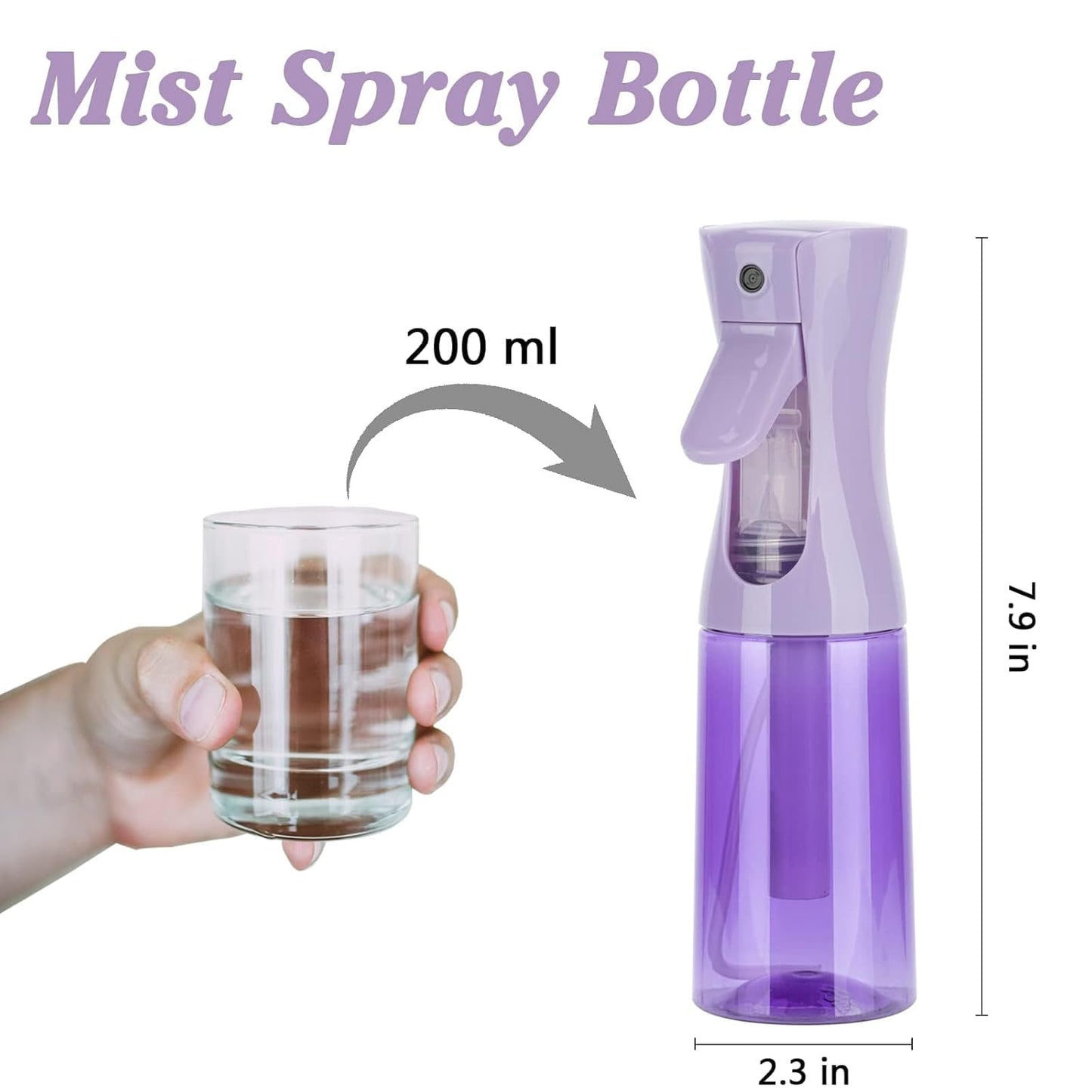 Spray Bottle for Hair (6.8OZ /200ML) Continuous Ultra Fine Mist Sprayer for Hair, Salons, Barber, Plants, Skin Care, Cleaning 2 Pack Purple
