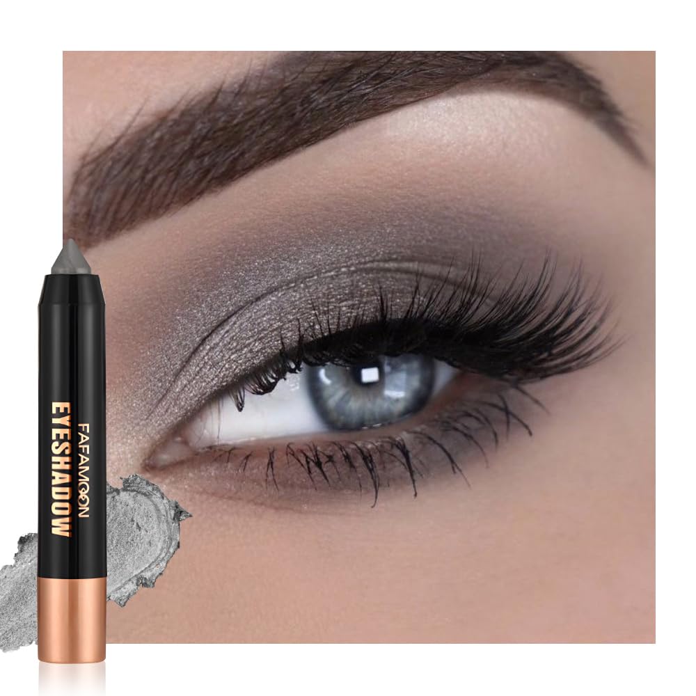 Monochrome Cream Glitter-Shimmer Eye Shadow Stick Palette makeup | 2-in-1 Eyeshadow & Eyeliner Pencil for Women | Waterproof, Vegan & Cruelty-Free | Sombras Para Ojos | 07 Shimmer Somke Grey