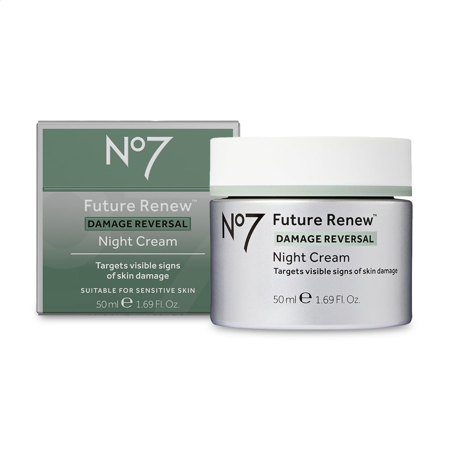 No7 Future Renew Damage Reversal Night Cream - Anti Aging Face Moisturizer - Infused with Peptide Technology to Reverse Visible Signs of Damage - Skin Barrier Repair for Dry Skin (1.69 Oz)