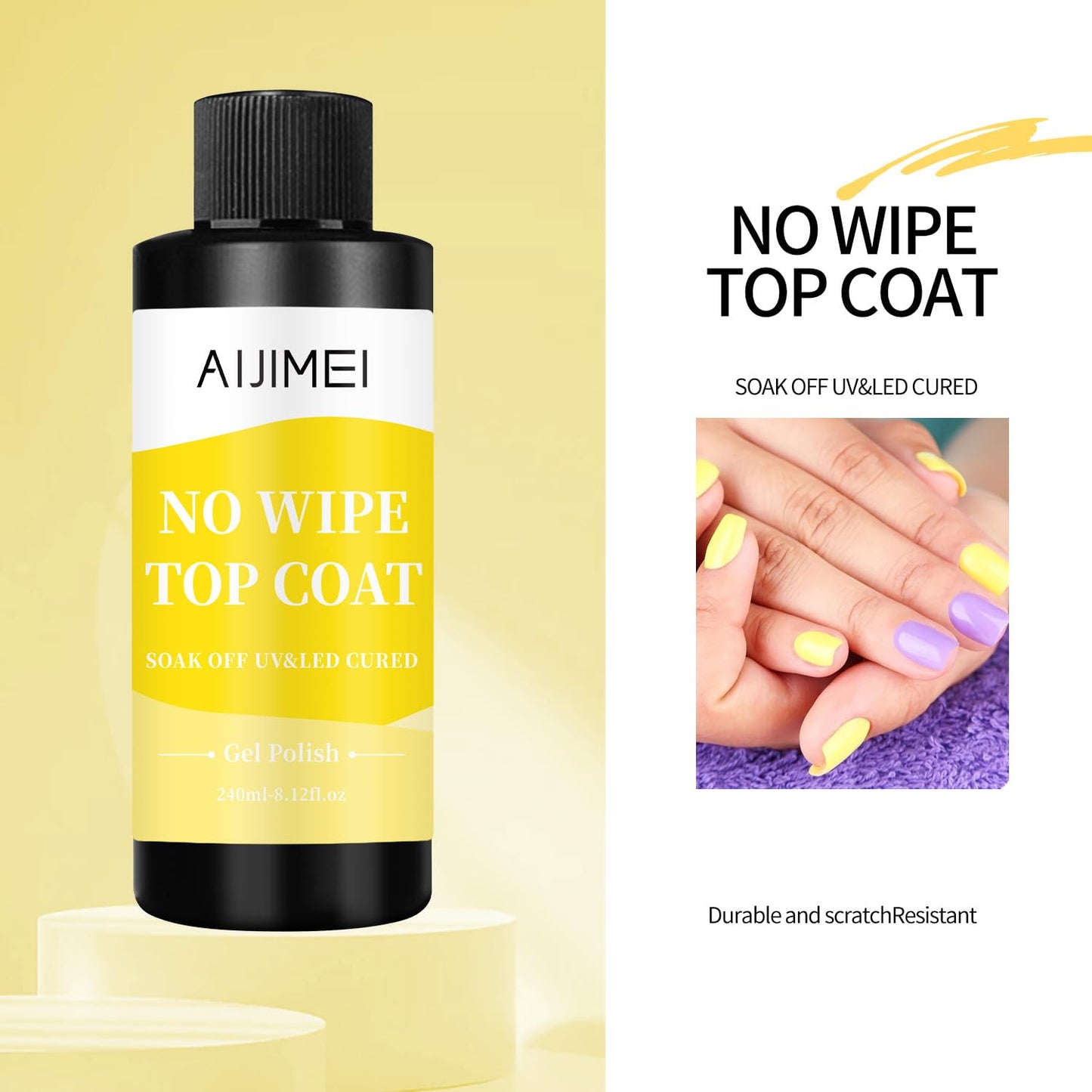 AIJIMEI 240ml Gel Polish No Wipe Top Coat Long Lasting Top Gel for Acrylic Nails,Gel Top Coat for Home DIY and Nail Salon Non-Wipe TopCoat for Gel Polish 8 Fl Oz