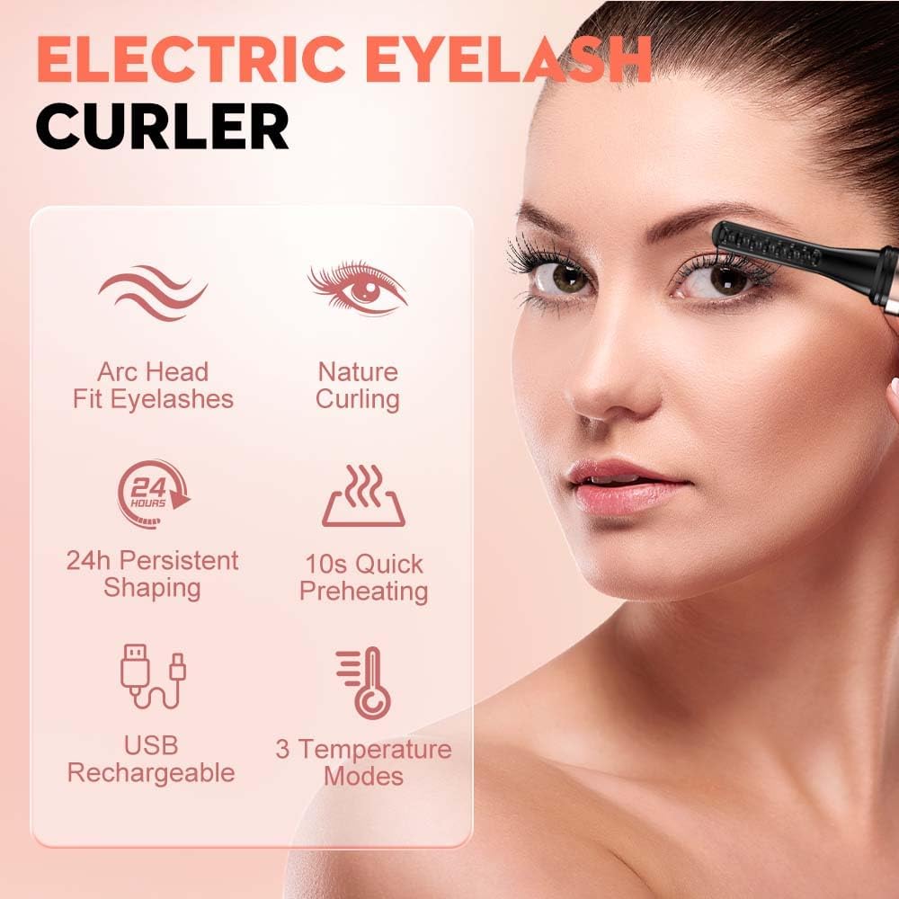 Heated Eyelash Curler, 2025 New Electric Eyelash Curler, Portable USB Type-C Makeup Tools for Travel,Women (Black*1)