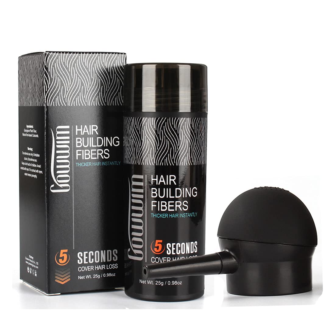 gowwim Hair Thickening Fibers 2-in-1 Kit Keratin Building Fibers, Spray Applicator & Hold Spray - Instantly Volumize Sparse Areas (Light brown)