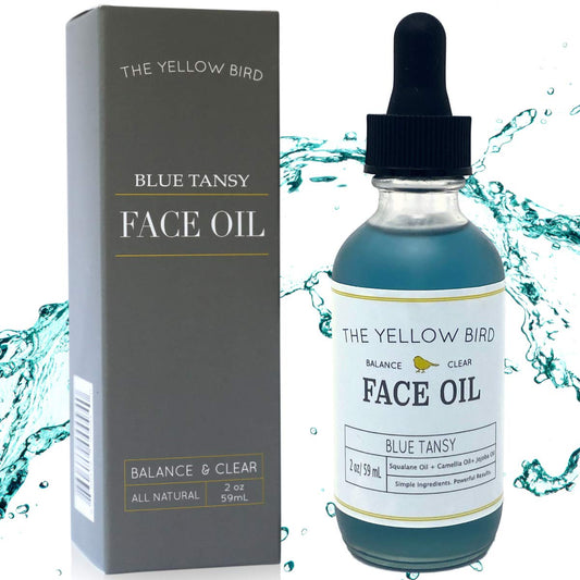 Yellow Bird Balancing Blue Tansy Face Oil 2 oz / 59 ml – Skin Glowing Serum. Collagen Support. Promotes Clear Skin Naturally. Wrinkle, Blemish & Pore Minimizer. Natural, Vegan Facial Moisturizer.
