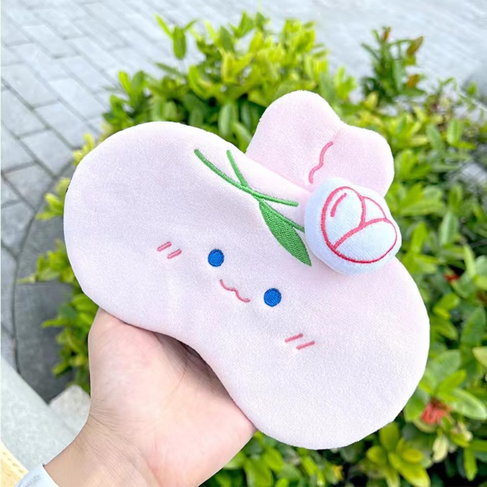 PERFECTSIGHT Rabbit Sleep Eye Masks, Cute Plush Sleep Eye Cover Lightweight Adjustable Eyeshade Faux Fur Mask Cover for Women Men Sleep Travel Nap, Pink Bunny Tulip