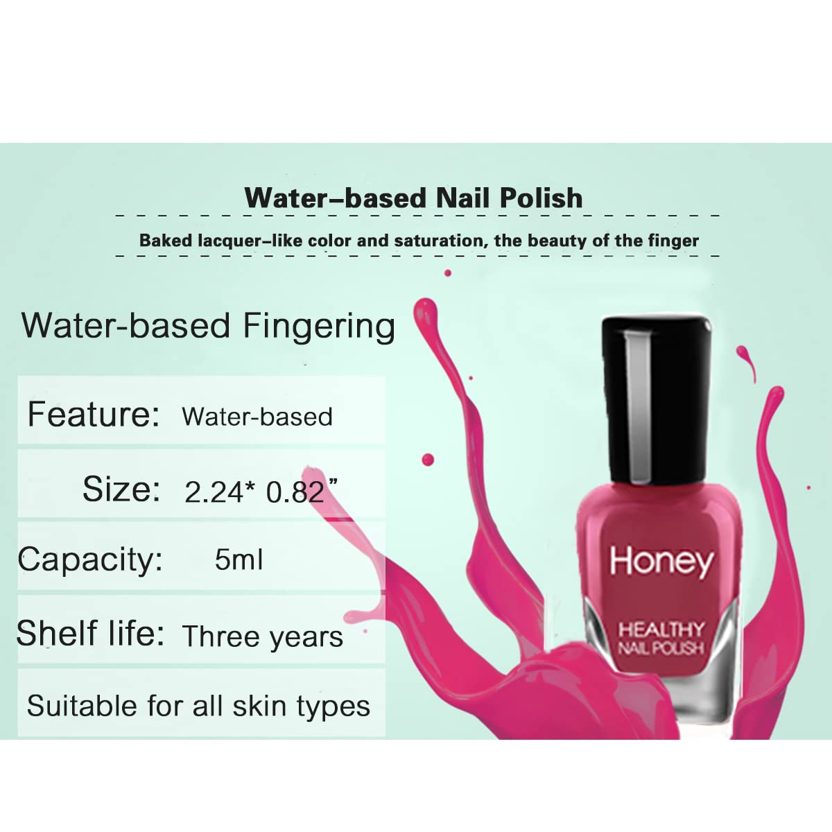 Non Toxic Easy Peel Off and Fast Dry Nail Polish Set for Pack, Eco Friendly & Organic Water Based for Women,Teens (6 Bottles, 5ML)